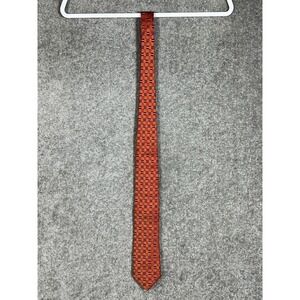 DUCHAMP London Geometric Striped Squares SILK Tie Red Orange Hand Made Textured